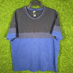 Nike Mens Large L T-Shirt Navy Blue Colorblock Short Sleeve Cotton Casual‎ VTG